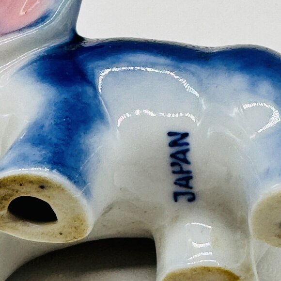 Vintage Blue Porcelain Elephant Figurine Trunk Up Japan Good Luck 3.5 inch - Picture 7 of 8